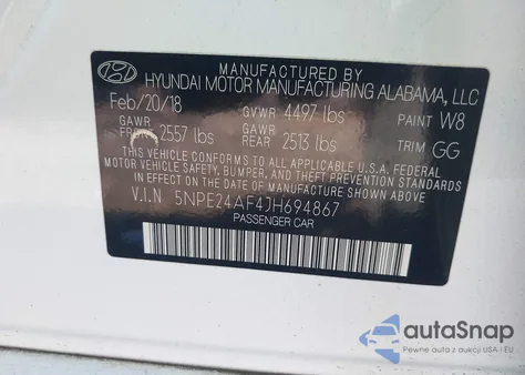 2018 Hyundai Sonata Se из США, поврежденный, VIN 5NPE24AF4JH694867